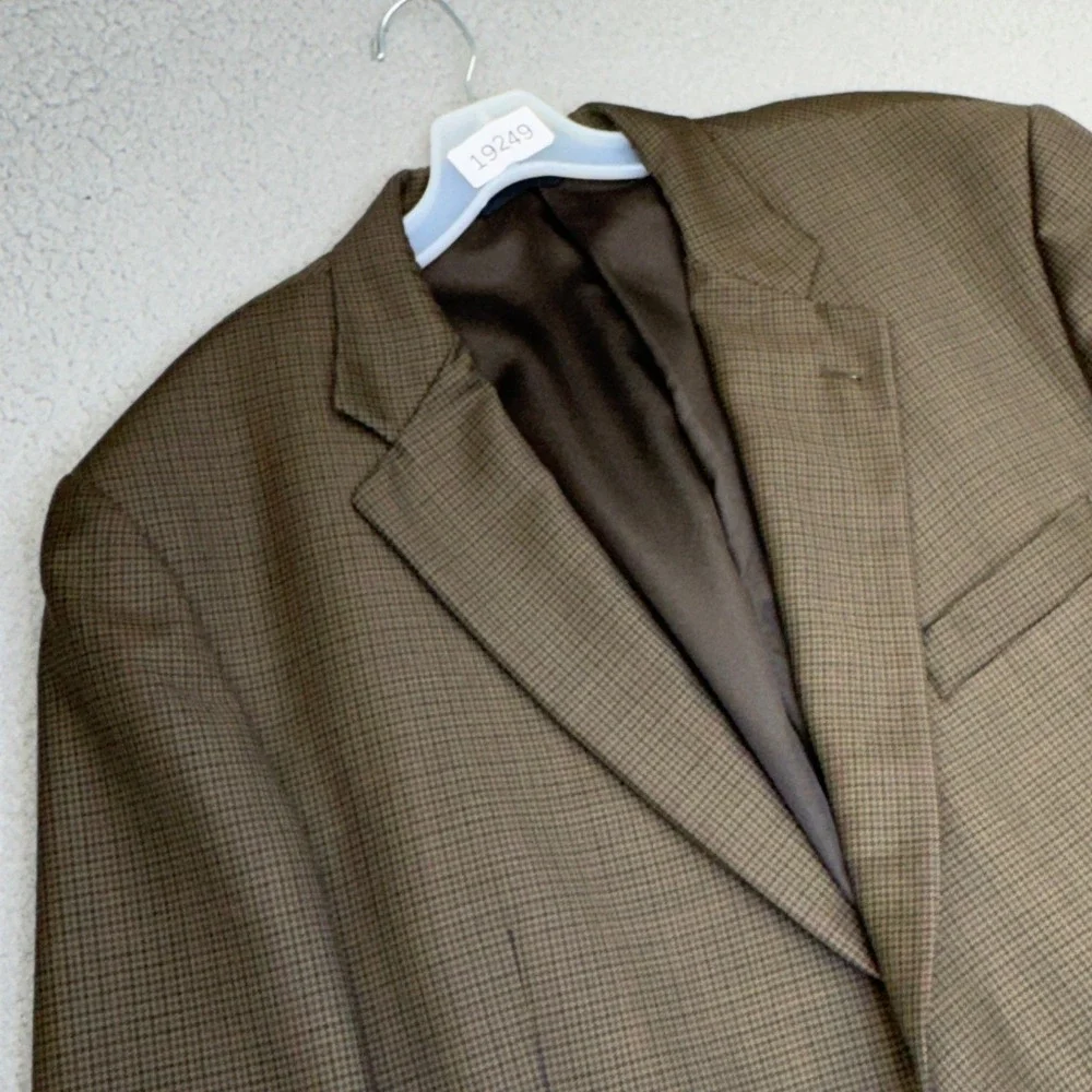 Burberry London Kensington Blazer Mens 46R Brown Houndstooth Wool Sport Coat USA
